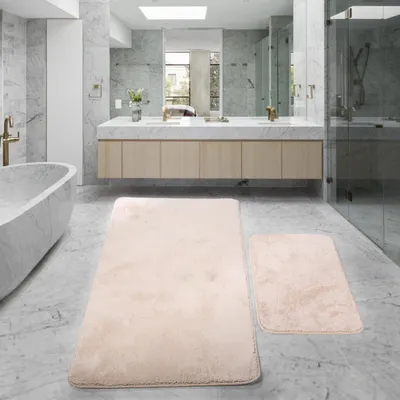 Produktbild von Solidchoice – Set aus 2 rutschfesten Badmatten in Beige, maschinenwaschbar