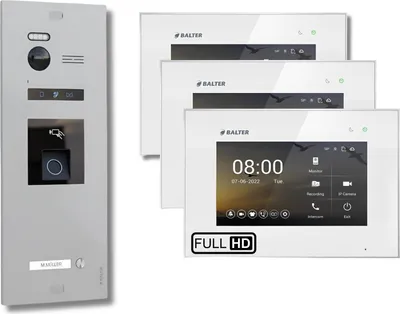 Produktbild von BALTER EVO HD Silber Video Türsprechanlage Fingerprint Set 1 Teilnehmer 3x7" Monitor Weiß