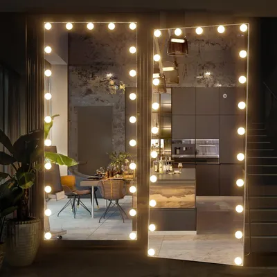 Image de Miroir de pleine longueur avec éclairage, 165x60 cm, blanc, avec variateur d'intensité, 3 modes de couleur, à poser ou à fixer au mur