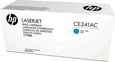 A white box containing an HP LaserJet print cartridge.