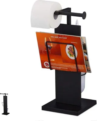 Produktbild von Famanu Toilettenzubehör Set - Stehende Toilettenbürste und Toilettenpapierhalter mit Zeitungsablage, schwarz