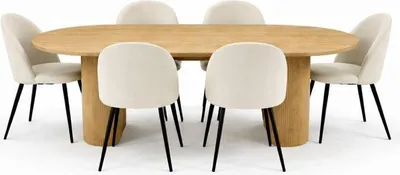 Produktbild von Kyoto Essgruppe Esstisch 100x210cm Natur, 6 Stühle Samt beige.