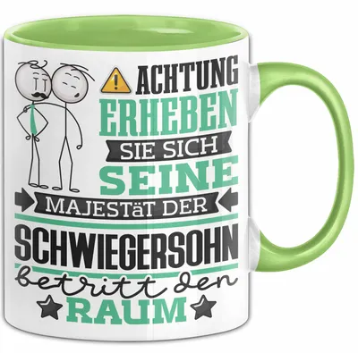 Produktbild von Schwiegersohn Geschenk Tasse Lustiger Spruch Erheben Sie Sich Der Schwiegersohn Betritt den Raum (Grün)