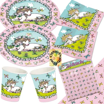 Produktbild von Einhorn-Party-Set 37tlg. - für 8 Gäste Teller Becher Servietten Tischdecke