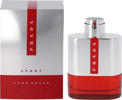 A product shot of Prada Luna Rossa Sport Eau de Toilette for men and its packaging.