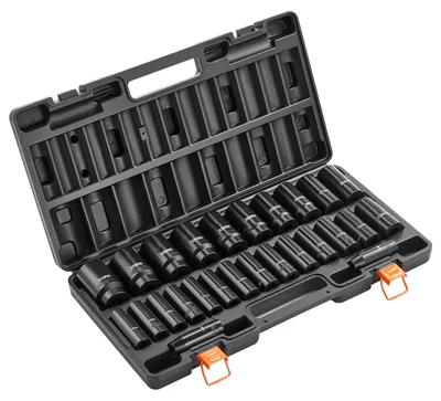 Produktbild von SucceBuy Schlagschrauber-Nuss-Set, 1/2 Zoll, 26-teilig, Sechskant-Steckschlüssel, metrische Größen 10–30 mm und 32–36 mm, Steckschlüssel-Set mit Aufbewahrungskoffer, gefertigt aus Chrom-Vanadium-Stahllegierung, ideal für Fahrzeugwartung