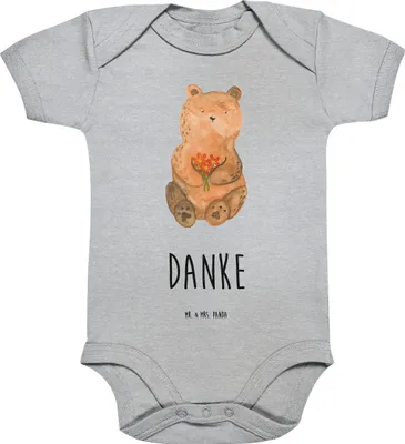 Produktbild von Mr. & Mrs. Panda Babystrampler Bär Dankbar 3. - 6. Monat - Heather Grey - Geschenk, Blumen, Teddy, Danke, overall baby, babykleidung body, Dankeschön, Strampler, Babybody
