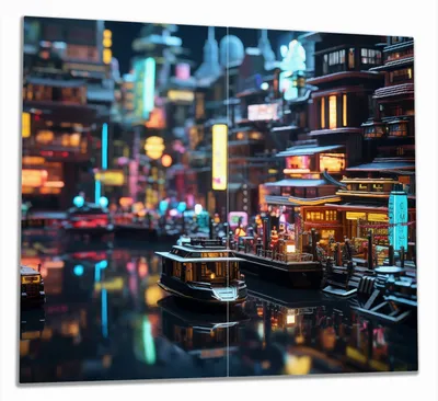 Produktbild von Wallario Herdabdeckplatte aus Glas, Größe 60 x 52 cm 2-teilig, Motiv Stadt bei Nacht