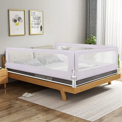 Produktbild von 3x Baby Bettgitter 150x70cm,Rausfallschutz Bettschutzgitter Kinderbettgitter zusammenklappbar um 180 Grad für Kinderbetten, Elternbetten Grau