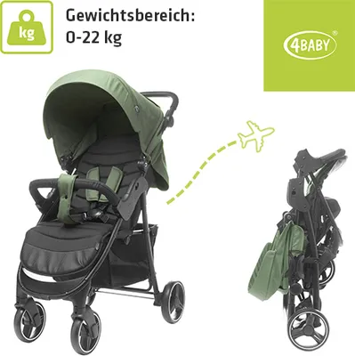 Produktbild von 4Baby | Kinderwagen - Buggy Kinderwagen - Kompakt - Olive - Leichtgewicht - Verstellbare Rückenlehne - bis zu 22 kg - Rapid