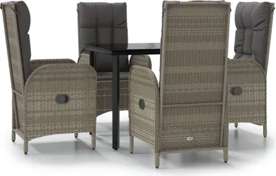Produktbild von vidaXL 5-tlg. Garten-Essgruppe mit Kissen Schwarz und Grau Poly Rattan