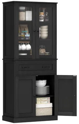 Produktbild von Küchenschrank, Buffet, Acrylfront, Schubladen, 76 x 40 x 182,5 cm, Schwarz