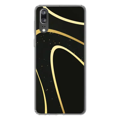 Produktbild von MuchoWow® Handyhülle Schutzhülle Hülle für Huawei P20 Goldene Wellen auf schwarzem Hintergrund Silikon Softcase Handy Hülle - Hardcover