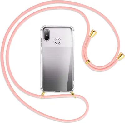 Produktbild von Handykette Backcover-Schutzhülle mit Band (Metall goldfarben) für HTC U12 life - rosa