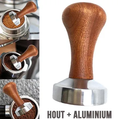 Immagine prodotto di Nuovo pressino per caffè - Legno e alluminio - Livellatore per espresso da barista - 53 mm