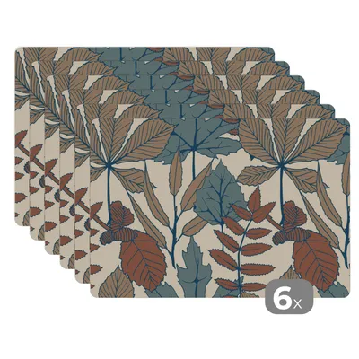 Obrázok produktu pre MuchoWow® Podložky Sada 6 podložiek Umývateľné podložky 30x45x0.3cm Jeseň - vzory - listy Podložka pod stôl Nekĺzavá a odolná voči teplu