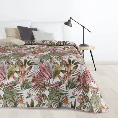 Produktbild von Design91 Tagesdecke Dekorativer Überwurf Bettdecke Bettüberwurf PARROT grün 200x220 cm grün rosa