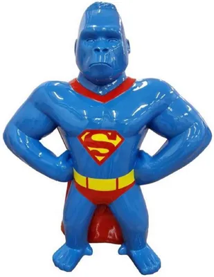 Produktbild von Casa Padrino Luxus Deko Skulptur Gorilla Affe Blau / Rot / Gelb H. 75 cm - Wetterbeständige Deko Figur - Wohnzimmer Deko Figur - Garten Deko Figur - Luxus Deko Tierfigur