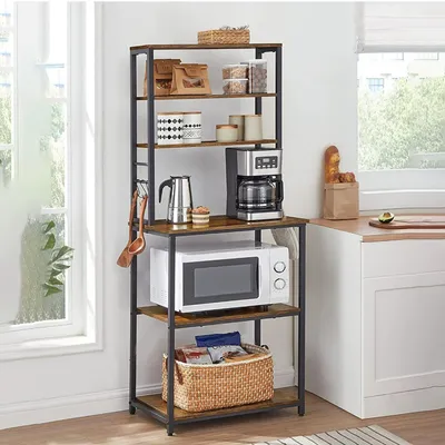 Produktbild von Küchenregal Standregal Mikrowellen-Regal 6 Ablagen 6 Haken 40x60x167 cm