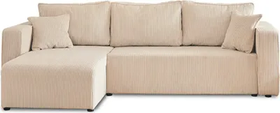 Image de Best Mobilier Topaze - canapé d'angle réversible - 4 places - convertible avec coffre - en velours côtelé , Beige