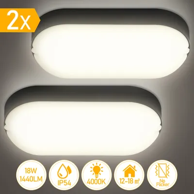 Immagine prodotto di Jopassy 2x 15W LED plafoniera a prova di umidità PC+PBT IP54 Bianco Luce ovale Luce per bagno Luce per ufficio