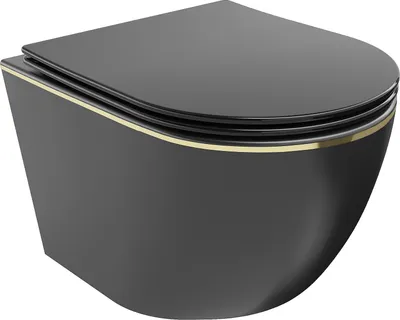 Image de Mexen Lena cuvette WC sans rebord avec abattant à descente lente, slim, duroplast, noir mat/ligne dorée - 30224075
