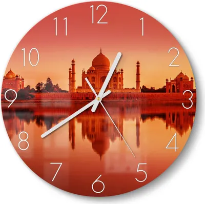 Produktbild von DEQORI Glasuhr Ø30 cm Zahlen 'Taj Mahal in Abendsonne' Wanduhr Glas Uhr Design leise