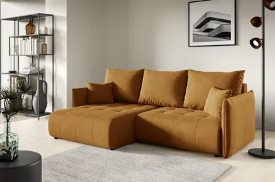 Produktbild von Ecksofa Schlafsofa CANIO Stoff Monolith Honiggelb Ottomane Links