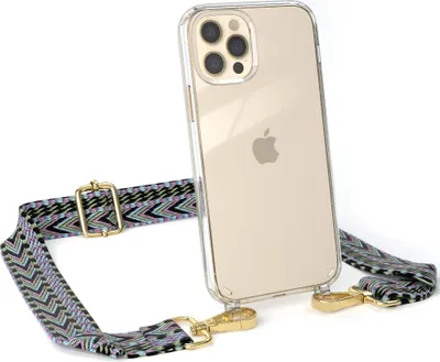 Produktbild von EAZY CASE Handykette - Verstellbarer Trageriemen kompatibel mit Apple iPhone 12 / 12 Pro, Handykordel mit transparenter Silikon-Hülle, Band in Lila