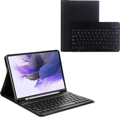 A tablet with a keyboard case and a separate keyboard are displayed against a white background.