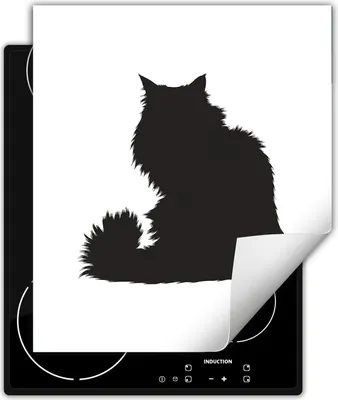 Produktbild von DarHaus Herdabdeckplatte 45x52 cm Anti Rutsch Matte Aufrollbar, Katze - schwarz