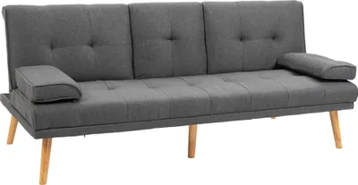 Produktbild von HOMCOM Schlafsofa, 3-Sitzer-Sofa, Bettsofa mit Klappbarem Tisch, Stoffsofa mit Leinenoptik, Schlafcouch mit Becherhalter, im Skandi-Design, bis 250 kg Belastbar, Dunkelgrau