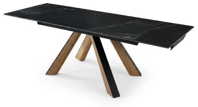 Immagine prodotto di Tavolo da pranzo nero, aspetto legno, struttura in metallo, design moderno