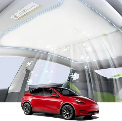 Obrázek produktu pro Stříšky do auta pro skleněné střechy, Model 3, skládací slunečníky, bílé, tepelně izolační