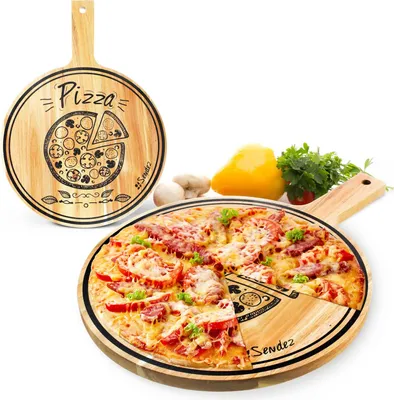 Produktbild von Pizzabrett mit Griff und Aufdruck ø30cm Holzbrett Vesperbrett Käsebrett Wurstplatte Pizzateller