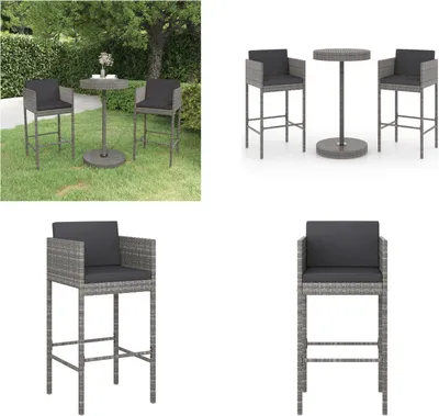 Produktbild von vidaXL 3 tlg. Gartenbar Set mit Kissen Poly Rattan Grau - Garten-Bar-Set - Garten-Bar-Set - Garten-Essgruppe - Garten-Essgruppen
