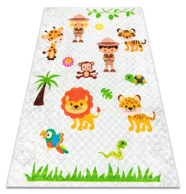 Zdjęcie produktu dla Dywan do prania JUNIOR 52104.801 Safari, zwierzęta dla dzieci, antypoślizgowy - szary wielokolorowy 160x220 cm