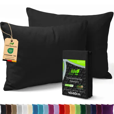 Produktbild von AR Line 2er Pack Jersey Kissenbezüge 40x60 Baumwolle – weich, elastisch, Kissenhüllen mit Reißverschluss, in Farbe: Schwarz