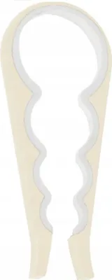 A beige and white multi-purpose jar opener is shown against a white background.