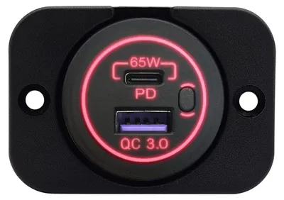 Produktbild von ProRide 12-24V USB/USB-C Einbaulader 2 Anschlüsse 65W QC3.0 Rot Einbau