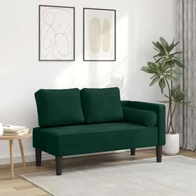 Obrázok produktu pre Dlhá pohovka Liegesofa – zamatová ležadielko s vankúšom – čalúnené ležadielko do obývačky – 116,5 x 62 x 57,5 cm – tmavozelená