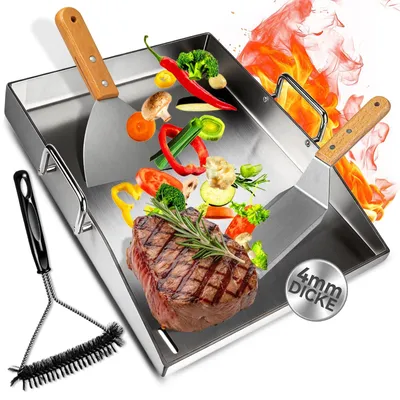 Productafbeelding van Roestvrijstalen grillplaat met handvat en spatel, 30 x 40 cm