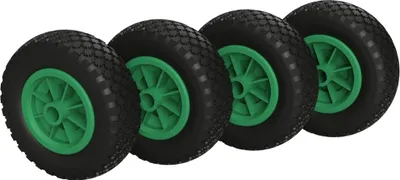 Produktbild von 4 x PolyurethanRad Ø 200 mm 2.50-4 Gleitlager Rolle Sliprolle Sliprad PANNENSICHER, schwarz/grün