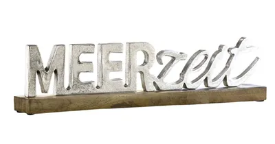 Produktbild von Grosser maritimer Alu- Holzschriftzug als Aufsteller,  Modell: MEERZEIT, Material Alu und Holz, Maße  48 x 11 cm, Farbe silber, ideal für Garten, Terrasse, Cafe, Cafeteria