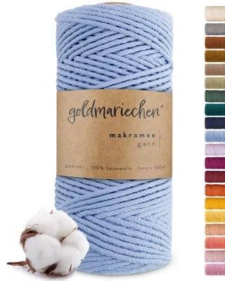 Produktbild von Makramee Garn (Himmelblau) 3mm x 100m - 100% Baumwolle - Makrameegarn Baumwollgarn für DIY-Deko Wandbehang, Blumenampel, Vorhang, Traumfänger