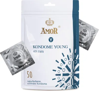 Obrázok produktu pre AMOR Premium kondómy Young, úzke, Ø 49 mm, 50 kusov