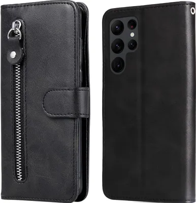 Produktbild von Mobigear Zipper  Samsung Galaxy S23 Ultra Hülle Klapphülle Geldbörse - Schwarz