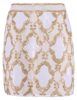 Produktbild von Damen Minirock XS weiss mit schimmerndem Pailletten-Finish Glamour-Kollektion