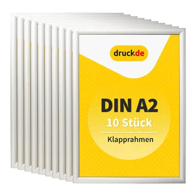 Produktbild von Klapprahmen DIN A2 - 10 Stück - für Plakate, Hinweisschilder, Werbung - Aluminiumrahmen mit 2,5 cm Profil - geeignet für Wandmontage