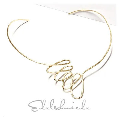 Produktbild von üppiger Silber Halsreif 925 vergoldet und mattiert 42 cm - Unikatschmuck -